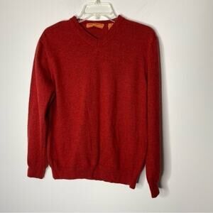 Sette Ponti Red Orange‎ 100% Merino Wool V-Neck Sweater Size Medium